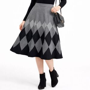Sioni Argyle Print A-line Sweater Skirt Gray Black S